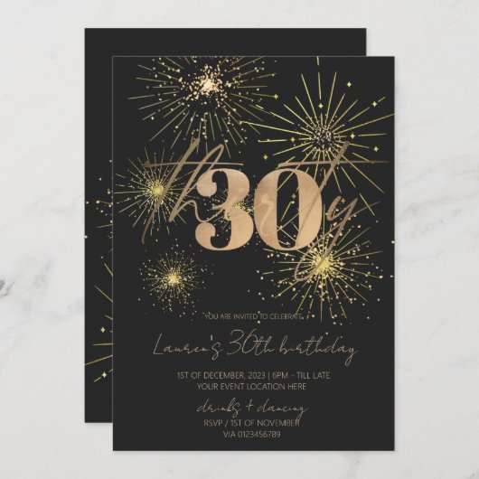 Minimalistisch Goud Vuurwerk 30e verjaardagsfeestj Kaart (Voorkant / Achterkant)