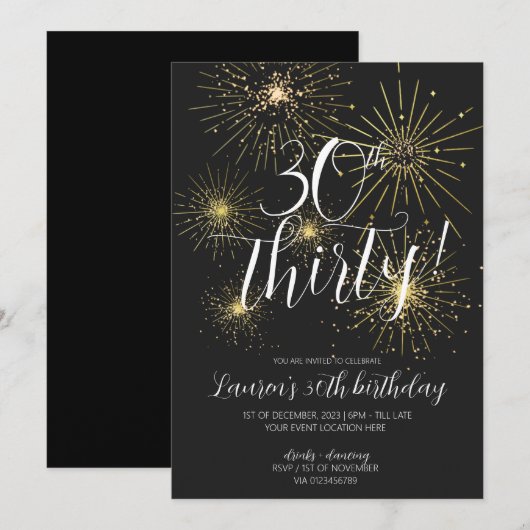 Minimalistisch Goud Vuurwerk 30e verjaardagsfeestj Kaart (Voorkant / Achterkant)