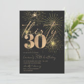 Minimalistisch Goud Vuurwerk 30e verjaardagsfeestj Kaart (Staand voorkant)