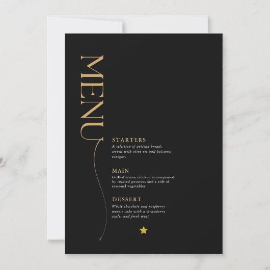 Minimalistisch Goud, Wit en Zwart Kerstmenu Kaart (Voorkant)