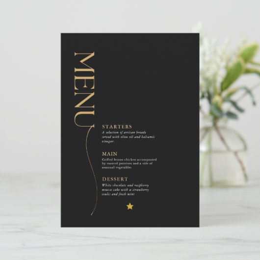 Minimalistisch Goud, Wit en Zwart Kerstmenu Kaart (Staand voorkant)