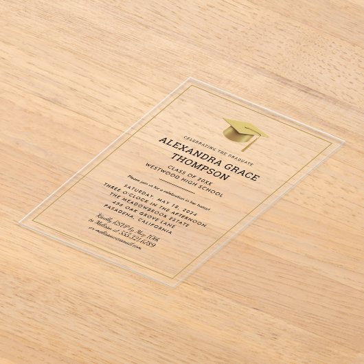 Minimalistisch Goud Wit Modern Afstuderen Acryl Uitnodigingen (Laagn)