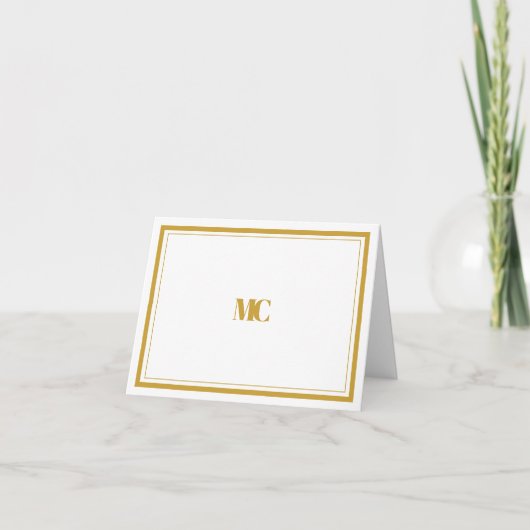 Minimalistisch Goud Wit Monogram Border Note Kaart (Voorkant)