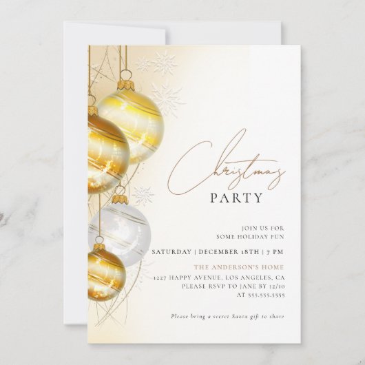 Minimalistisch Goud Wit Ornamenten Kerstfeest Kaart (Voorkant)