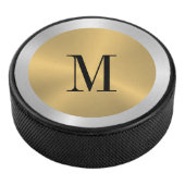Minimalistisch goud & zilver Metallic Monogram Hockey Puck (3/4)