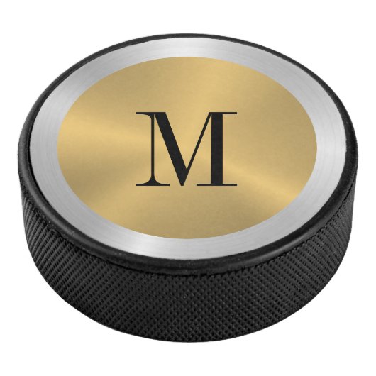 Minimalistisch goud & zilver Metallic Monogram Hockey Puck (3/4)