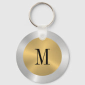Minimalistisch goud & zilver Metallic Monogram Sleutelhanger (Voorkant)