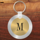 Minimalistisch goud & zilver Metallic Monogram Sleutelhanger (Voorkant)