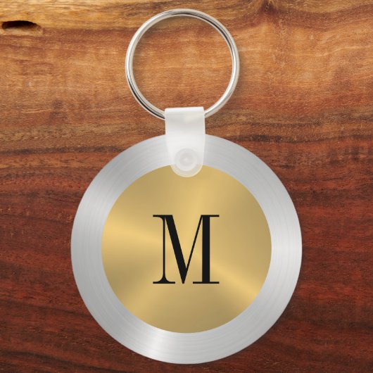 Minimalistisch goud & zilver Metallic Monogram Sleutelhanger (Voorkant)