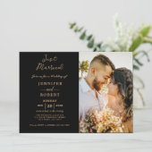 Minimalistisch goud zwart foto bruiloft receptie kaart (Staand voorkant)