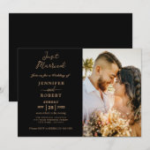 Minimalistisch goud zwart foto bruiloft receptie kaart (Voorkant / Achterkant)