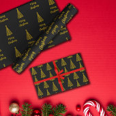 Minimalistisch Goud Zwart Vrolijk Kerstfeest Inpakpapier Vel