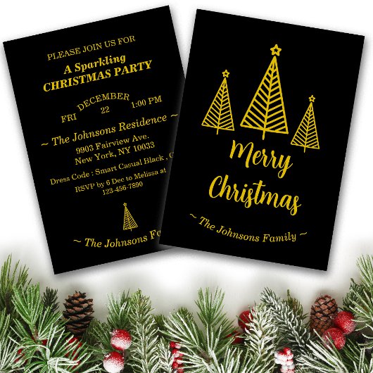 Minimalistisch goud zwart vrolijk kerstfeest kaart