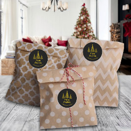 Minimalistisch Goud Zwart Vrolijk Kerstfeest Ronde Sticker