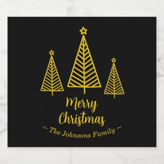 Minimalistisch Goud Zwart Vrolijk Kerstfeest Sparkling Wijnetiket (Enkel label)