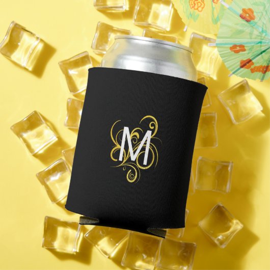 Minimalistisch goud zwart-wit monogram blikjeskoeler (Insitu Zomer)