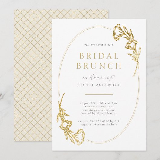 Minimalistisch goudbraal Vrijgezellenfeest Brunch Kaart (Voorkant / Achterkant)