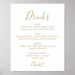 Minimalistisch gouden huwelijksdrankenmenu bord poster