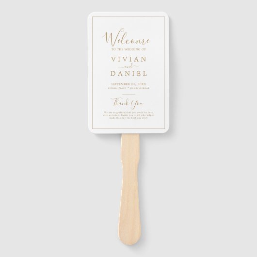 Minimalistisch gouden huwelijksprogramma handwaaier (Voorkant)