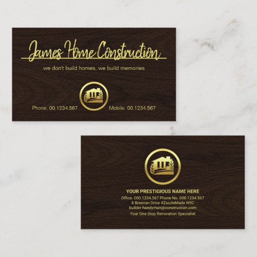 Minimalistisch Gouden Lijn Bruin Hout Visitekaartje (Voorkant / Achterkant)
