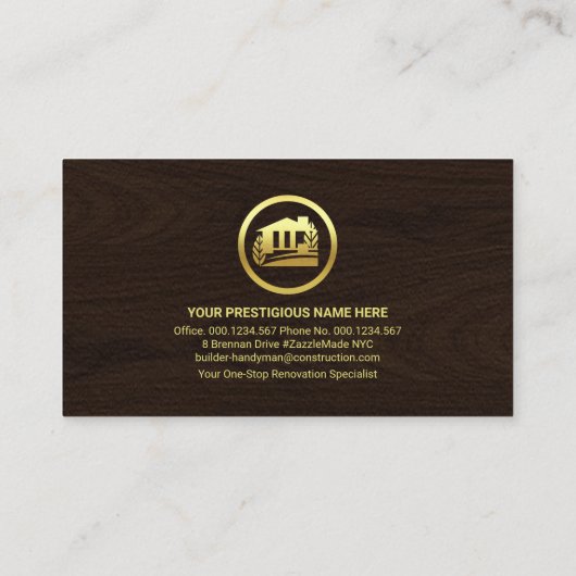 Minimalistisch Gouden Lijn Bruin Hout Visitekaartje (Achterkant)