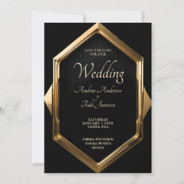 Minimalistisch gouden lijst tegen zwarte achtergro save the date