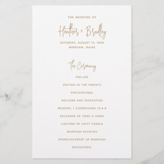 Minimalistisch gouden modern huwelijksprogramma (Voorkant)