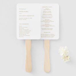 Minimalistisch gouden modern huwelijksprogramma handwaaier