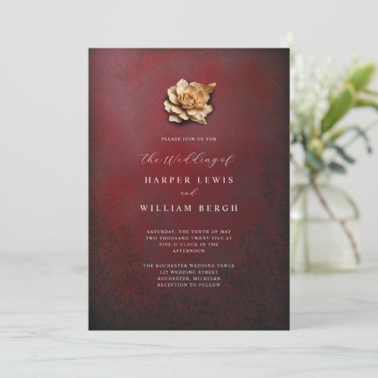 minimalistisch gouden roos bruiloft kaart (Staand voorkant)