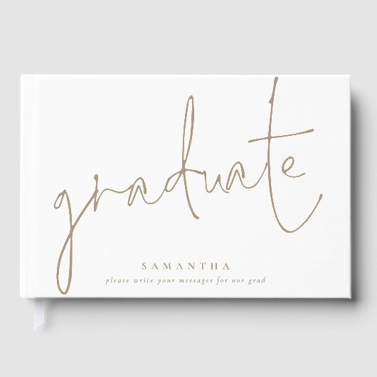 Minimalistisch gouden script Afstuderen wit Afstud Gastenboek (Voorkant)