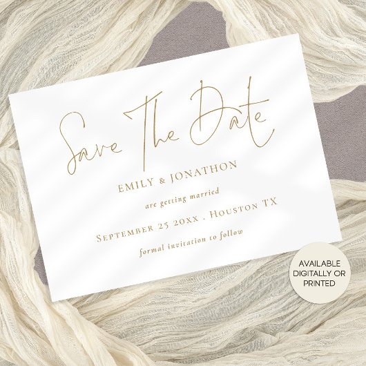 Minimalistisch gouden script De datum opslaan Save The Date