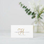 Minimalistisch gouden script monogram naam visitekaartje (Staand voorkant)