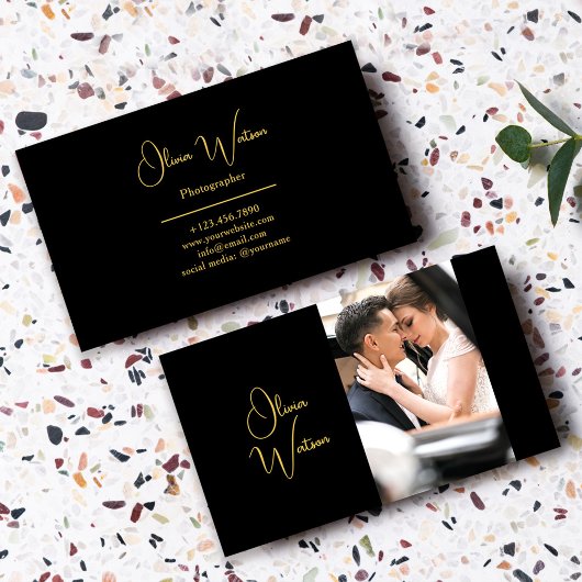 Minimalistisch Gouden Script Professionele Fotogra Visitekaartje