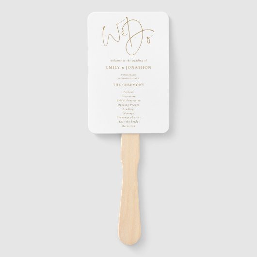 Minimalistisch gouden script We Do Huwelijksprogra Handwaaier (Voorkant)