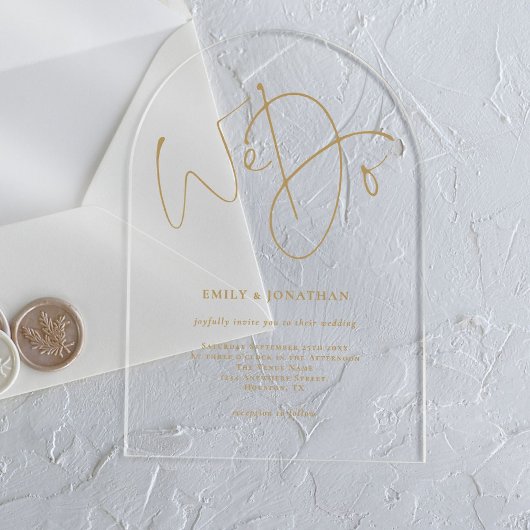 Minimalistisch Gouden Script We Do Wedding Acryl Uitnodigingen