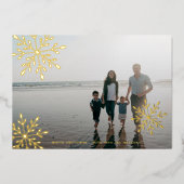 Minimalistisch gouden snowflakes kerstfoto folie feestdagenkaart (Voorkant)
