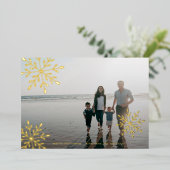 Minimalistisch gouden snowflakes kerstfoto folie feestdagenkaart (Staand Voorkant)