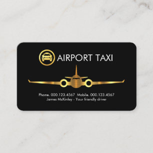 Minimalistisch Gouden Vliegtuig Luchthaven Taxi Visitekaartje