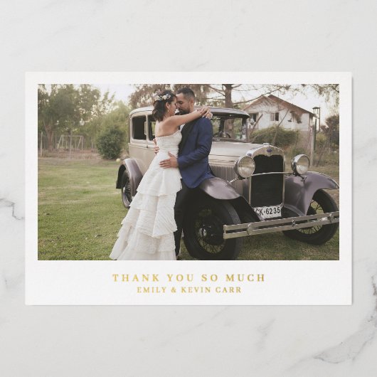 Minimalistisch goudfotohuwelijk Hartelijk dank Folie Uitnodiging (Voorkant)