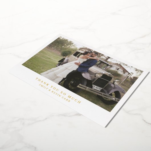 Minimalistisch goudfotohuwelijk Hartelijk dank Folie Uitnodiging (Gedraaid)