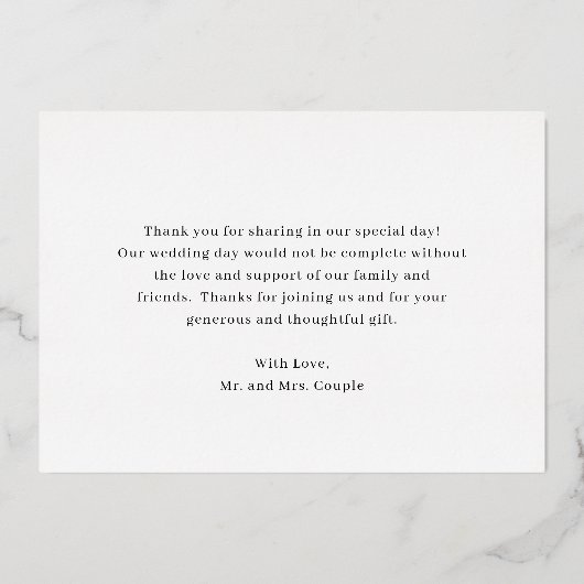 Minimalistisch goudfotohuwelijk Hartelijk dank Folie Uitnodiging (Achterkant)