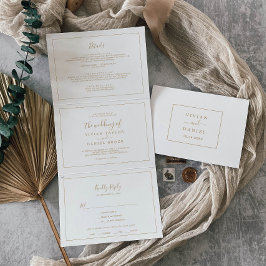 Minimalistisch goudfotoweddenschap drieluik uitnodiging