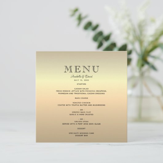 Minimalistisch goudhuwelijk menu (Staand voorkant)