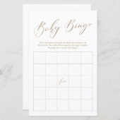 Minimalistisch goudkalligrafie Bingo Baby shower (Voorkant / Achterkant)