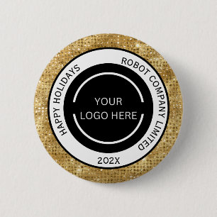 Minimalistisch goudkleurig bedrijfslogo en naam  ronde button 5,7 cm