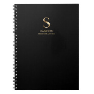 Minimalistisch goudmonogram Black Notitieboek
