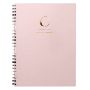 Minimalistisch goudmonogram Roze Notitieboek