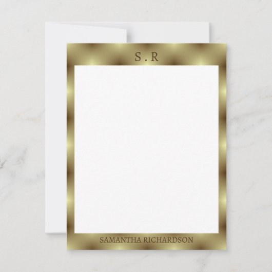 Minimalistisch goudrandmonogram notitiekaartje (Voorkant)