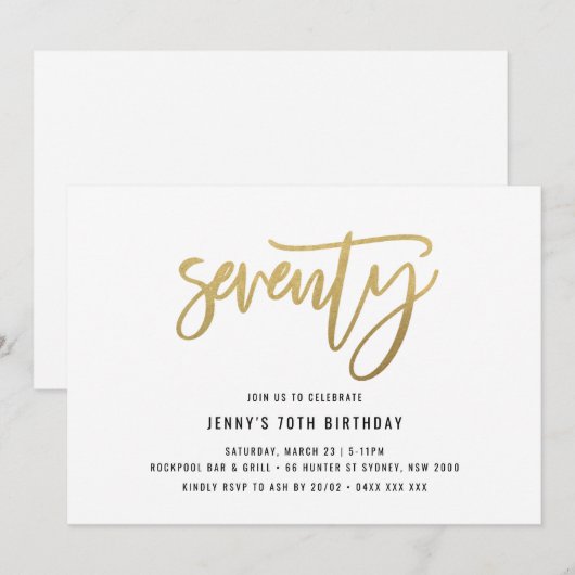 Minimalistisch goudvet - uitnodiging op 70ste verj (Voorkant / Achterkant)