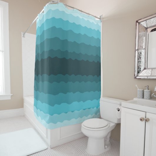 Minimalistisch gradiënt Blauwe Oceaan Waves Patroo Douchegordijn (In situ)
